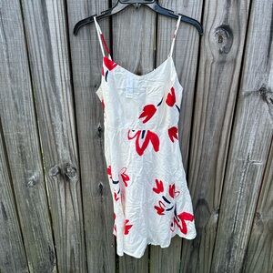 Old Navy White Dress with Red Floral Pattern